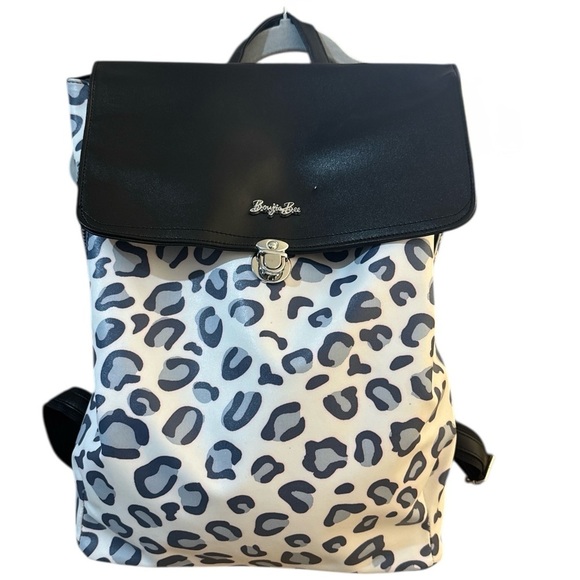 Boujie Bee Laptop Backpack White Gray Snow Leopard Print Faux Leather